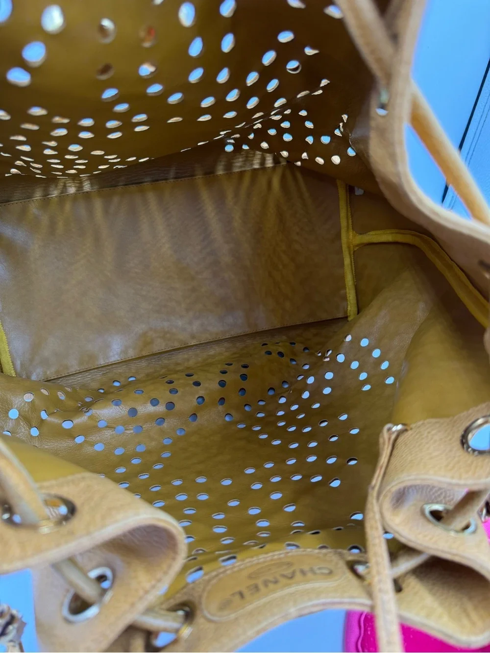 Chanel Perforated Drawstring Bucket Bag in Caviar Leather